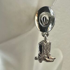 Silver-Tone Cowboy Hat & Boot Western Dangle Earrings
